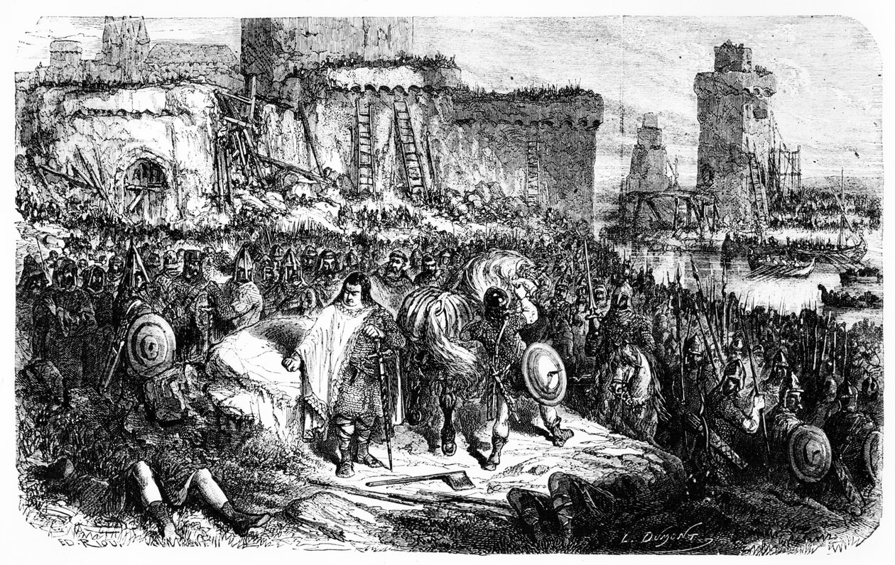 Karel Tlustý při obléhání Paříže Normany v roce 886 od French School