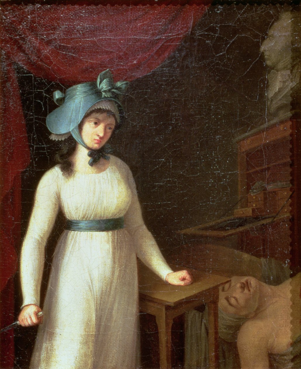 Charlotte Corday (1768-93) a atentát na Jean Paul Marat (1743-93) v jeho lázních od French School