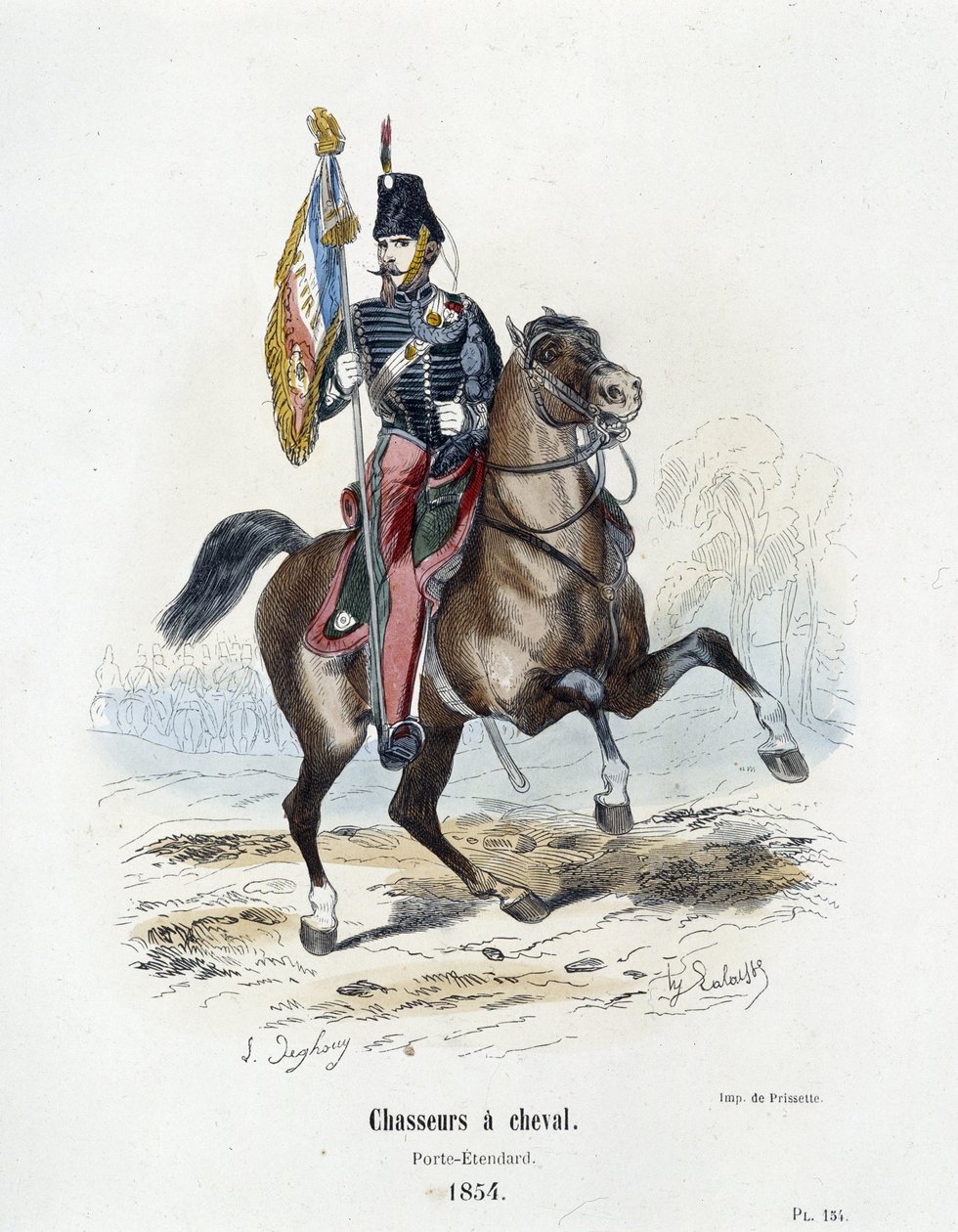 Lovci na koni: Porte - Etendard v roce 1854 - v „“Historie armády“ od A. Barbiera od French School