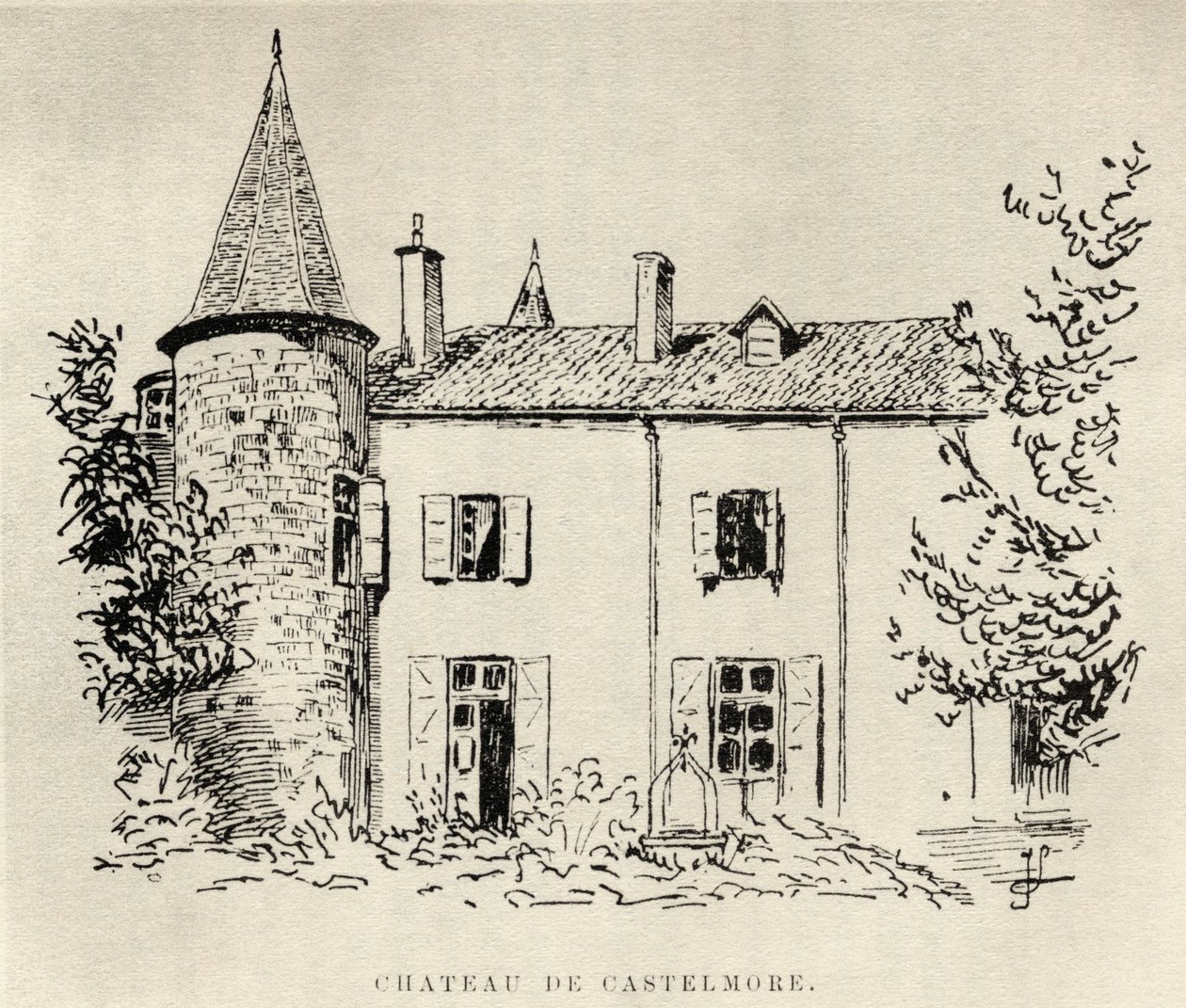 Chateau de Castelmore, z Memoires de Charles de Batz-Castelmore Comte dArtagnan, zveřejněné 1928 od French School