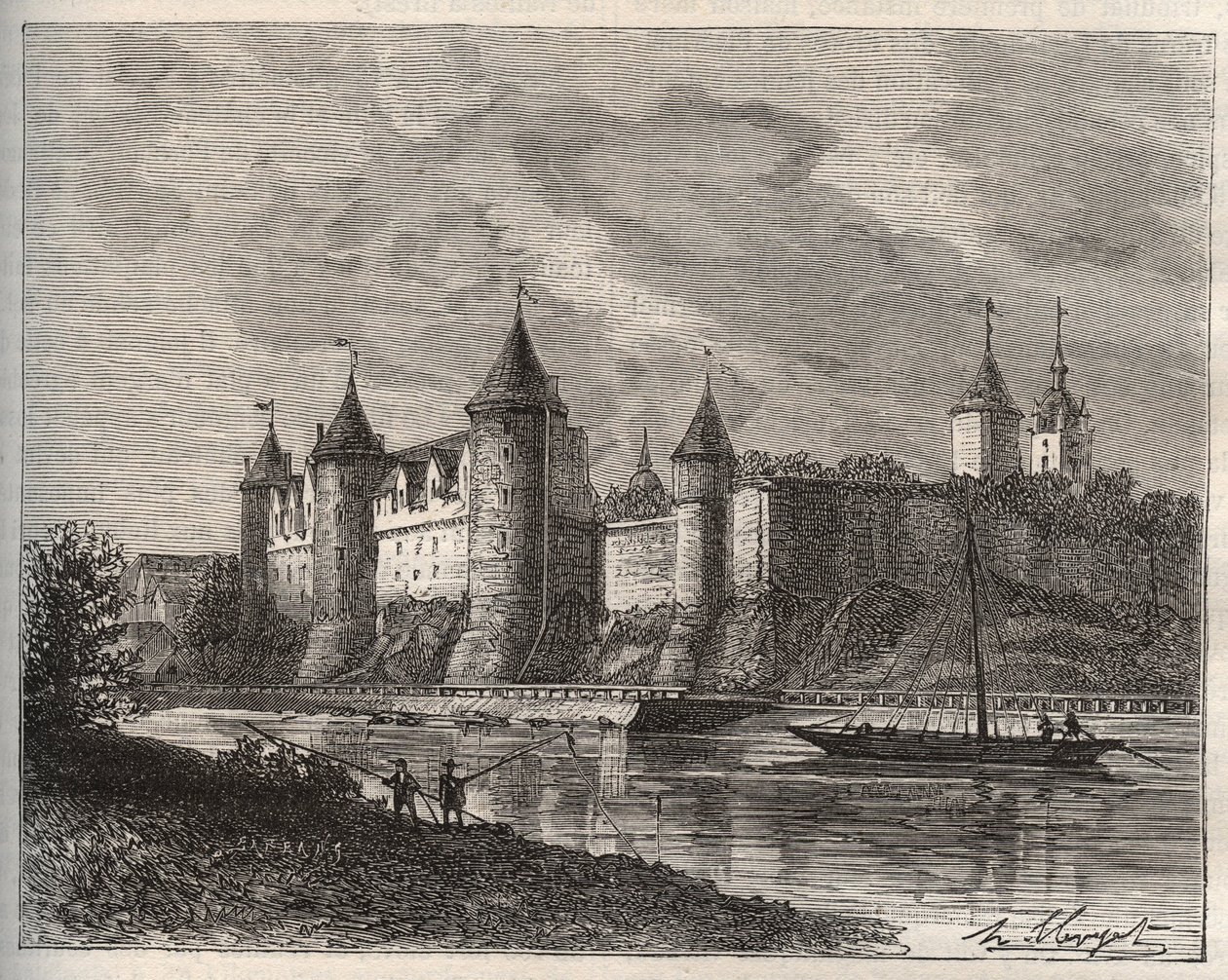 Chateau de Josselin - Morbihan en Bretagne - rytina v „La France illustree: geografie, historie, statistická správa“ od V.A. Sladově hnědá. 1884 od French School