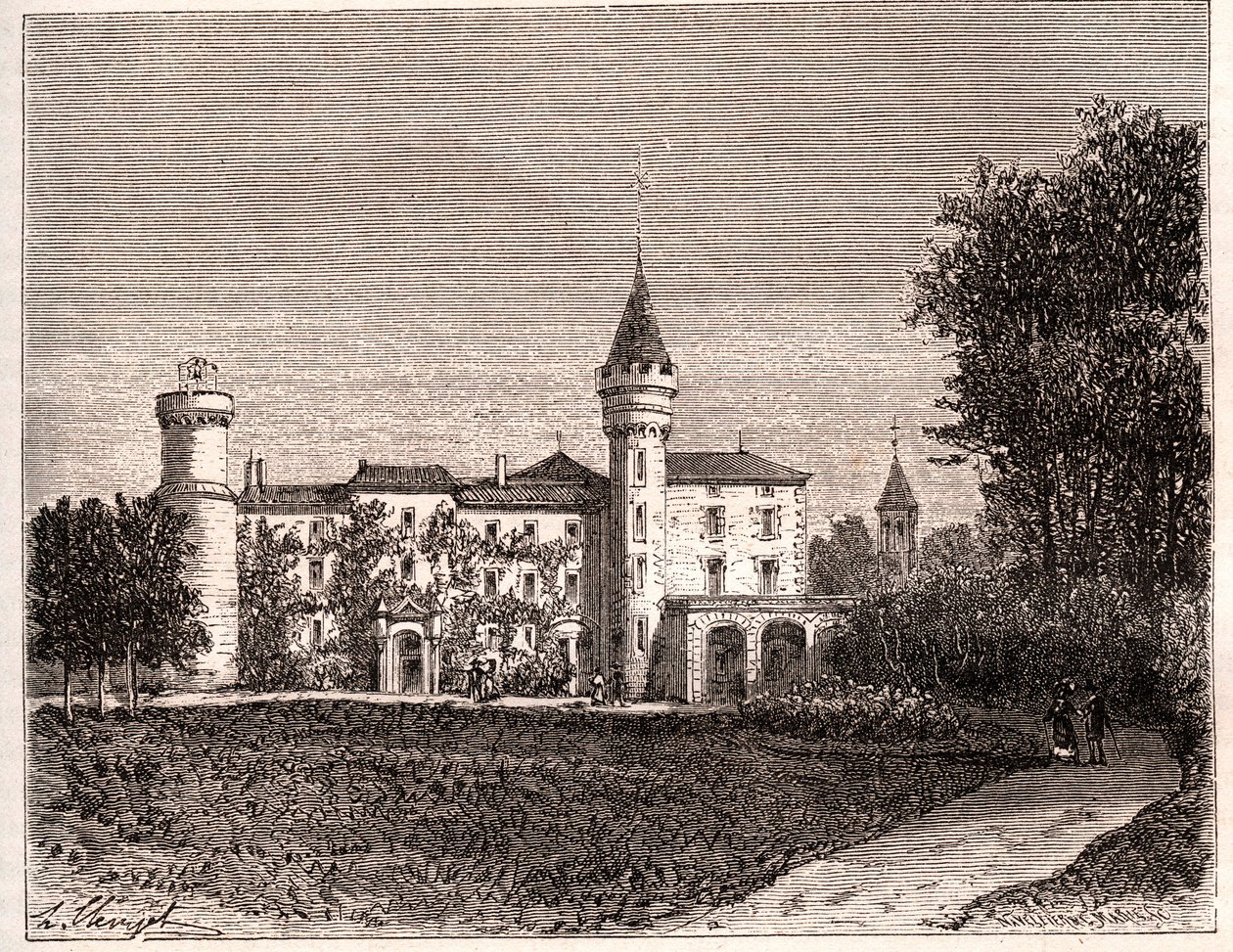 Chateau de Lamartine - 71520 Saint Point - rytina v „La France illustree: geografie, historie, statistická správa“ od V.A. Sladově hnědá. 1884 od French School