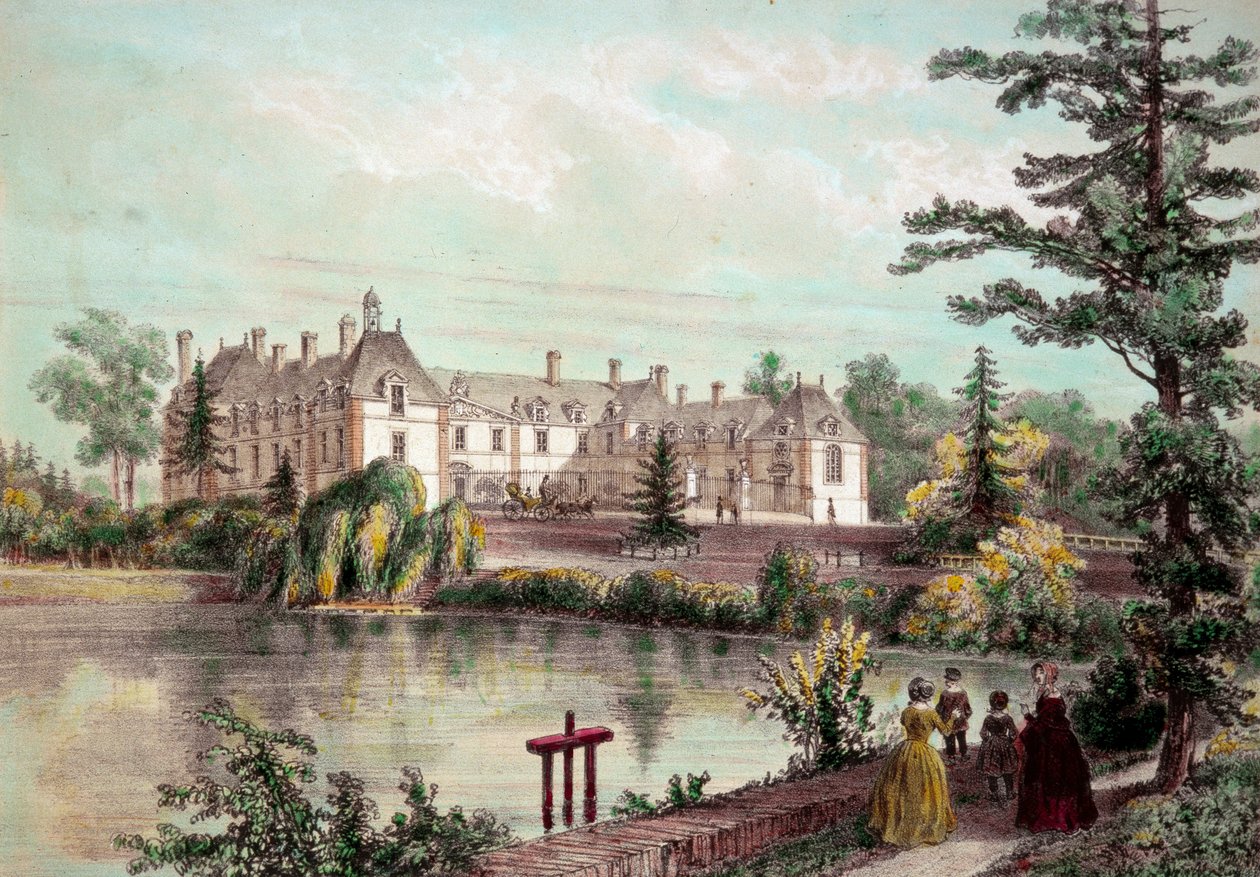 Chateau de la Loire: Pohled na Chateau de la Seilleraye v Carquefou (Loire Atlantique). Tisky soukromé sbírky 19. století od French School