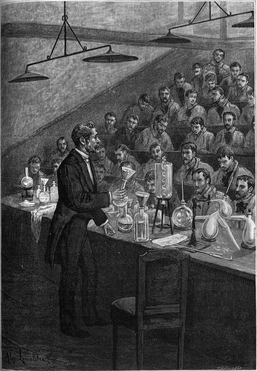 Kurzy chemie na Ecole Centrale de Paris. Rytina v „novinách mládeže“ 1887. od French School