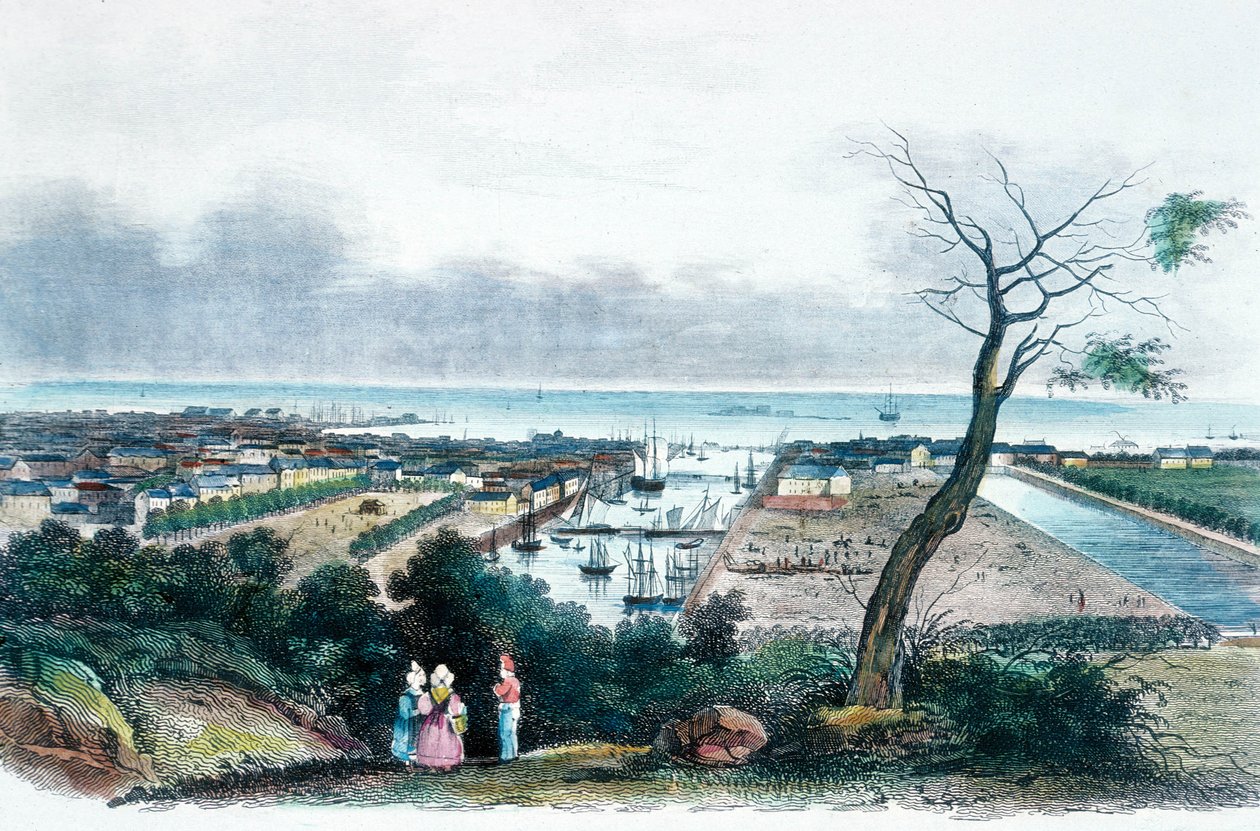 Cherbourg, Normandie (barevné rytí) od French School