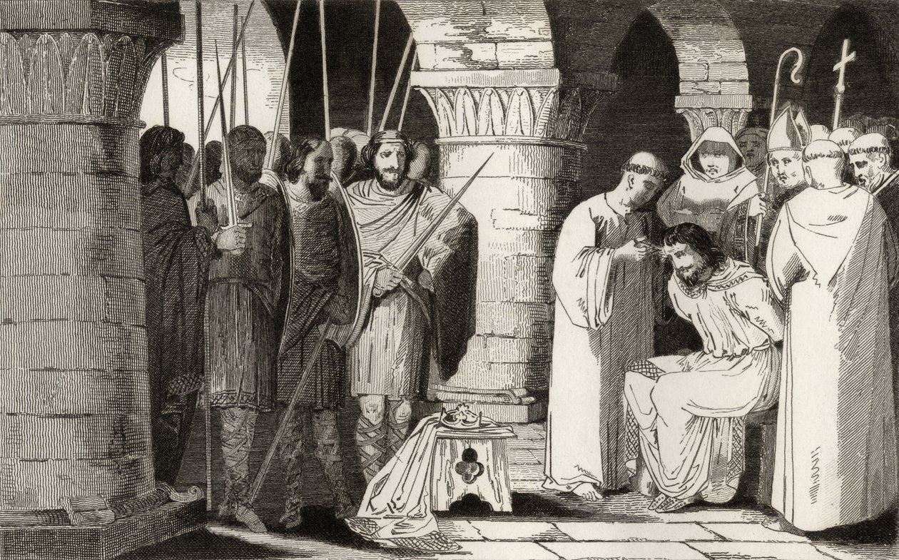 Childeric III (714-51) je sesazen z trůnu a uvězněn v klášteře, z 