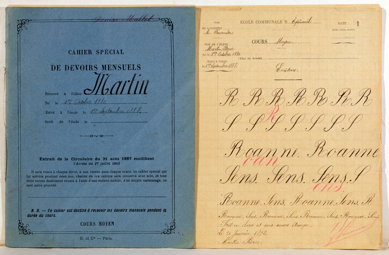 Dětský sešit ze školy v Epineuil, 1892 od French School