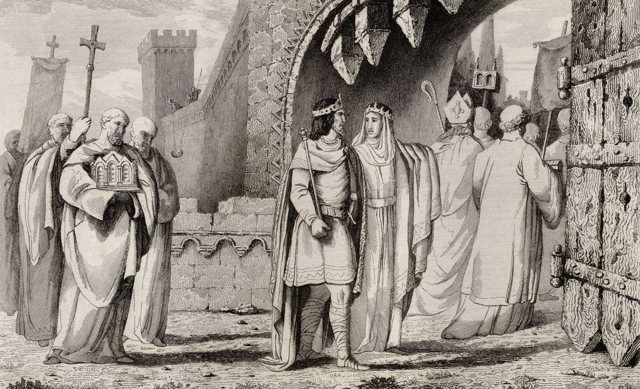 Chilperic I. (539-84) v náboženském průvodu, z Colartovy knihy "Histoire de France", vydané kolem roku 1840. od French School