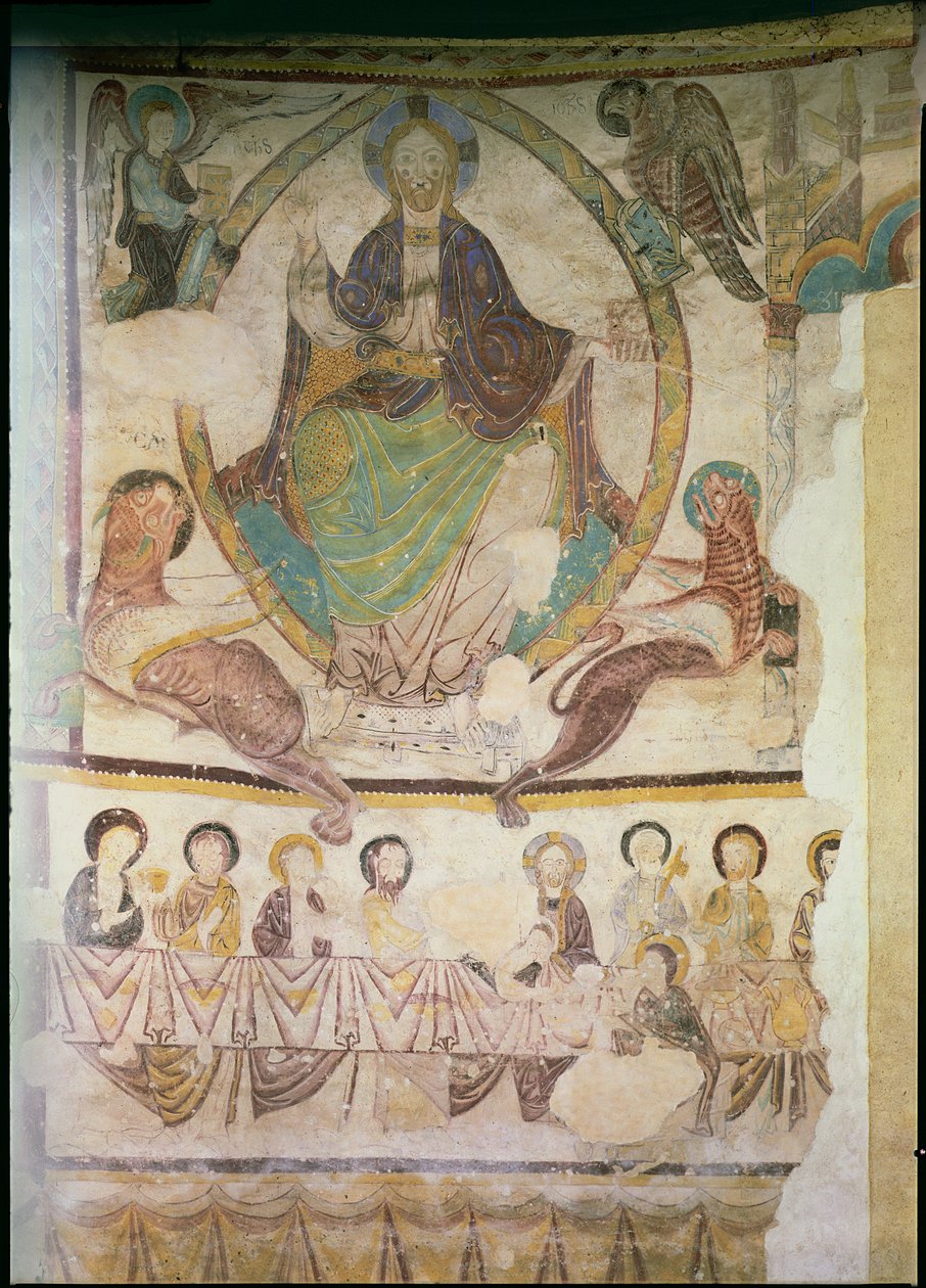 Kristus ve majestátu se čtyřmi evangelickými symboly a Poslední večeří, kolem roku 1200 od French School