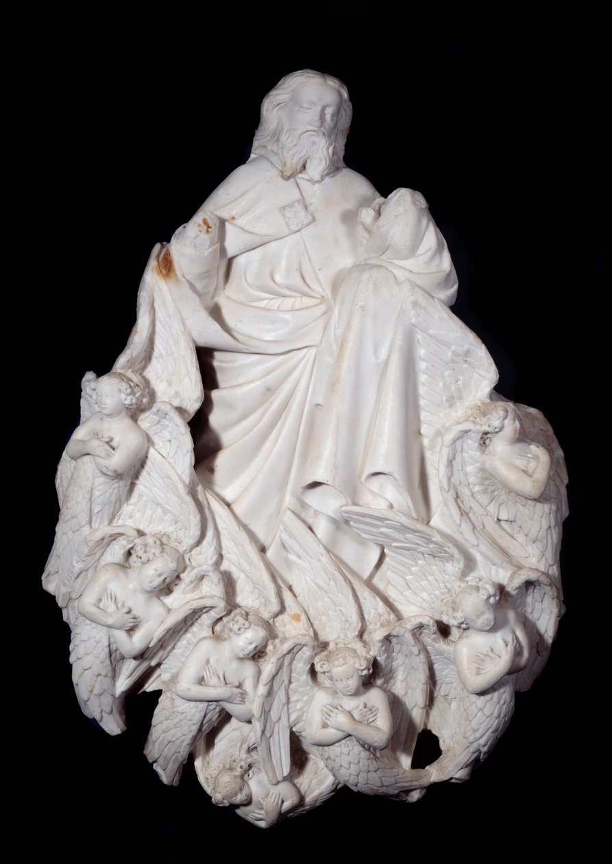 Kristus obklopuje anděly. Mramorová socha, francouzská škola od French School