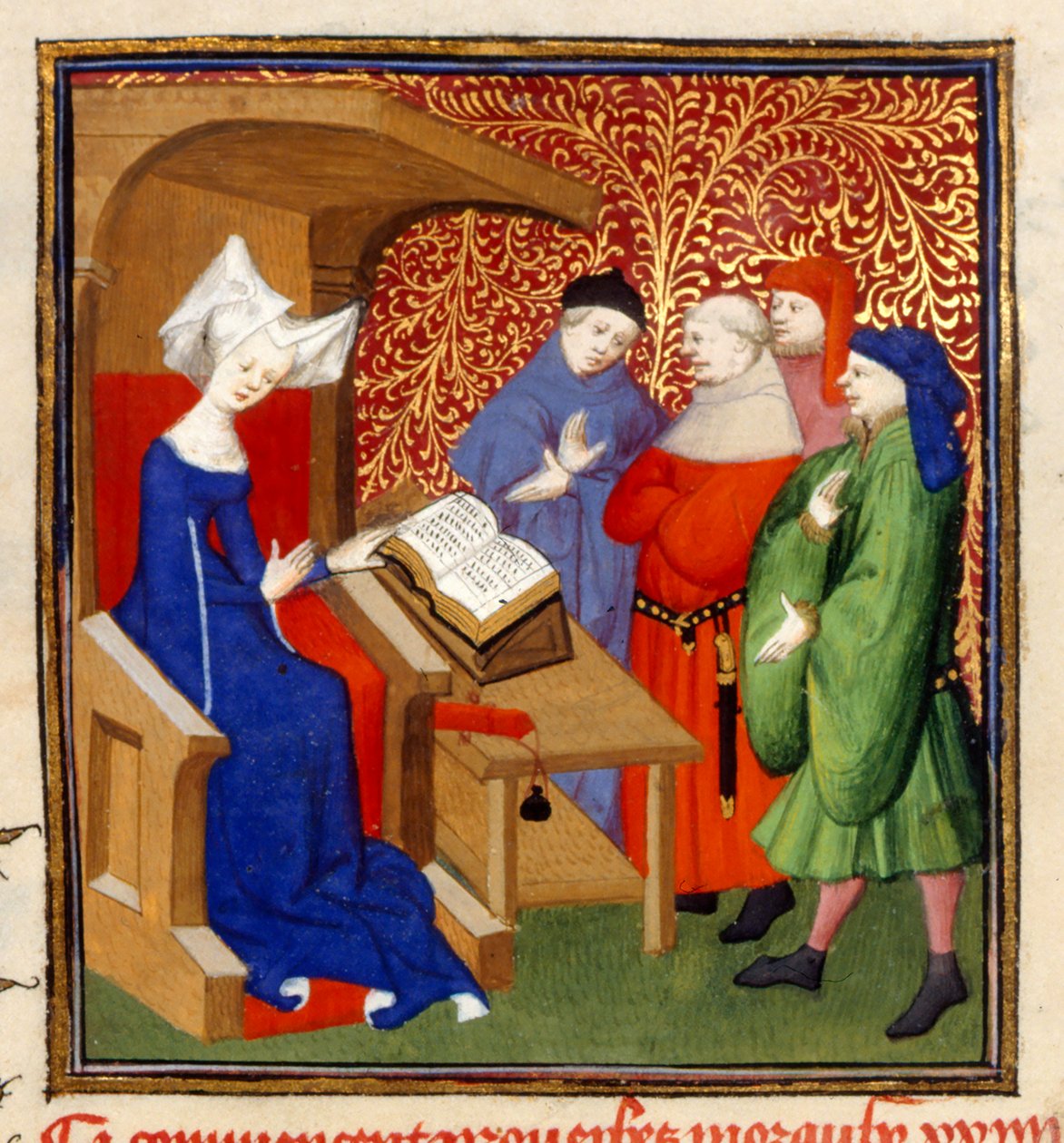 Christine instructing, MS Harley 4431, f.259v, Francie, c.1410-14 (barva na pergamenu) od French School