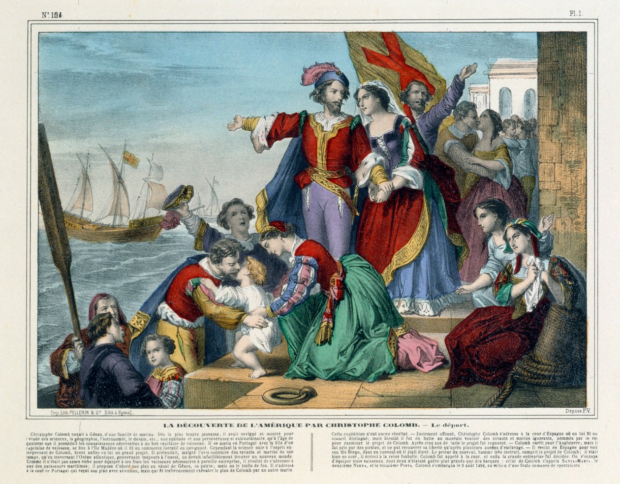 Kryštof Kolumbus odjíždí do Nového světa, Imagerie Pellerin, Epincal, cca 1860 od French School