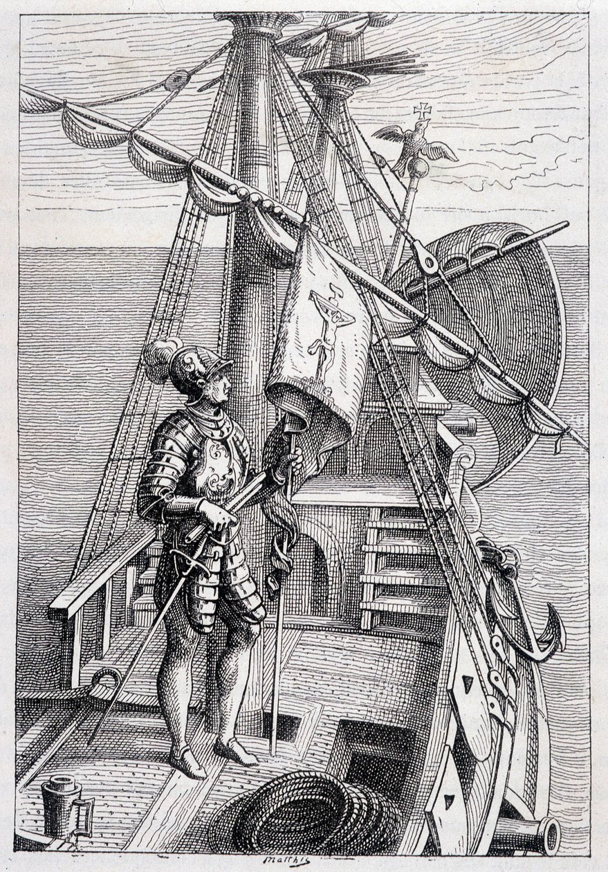 Christopher Columbus na svém přívěsu, nemocný. "" Discovery de la Terre "" od Julese Verna, ed. Hetzel, n. d. 19. od French School