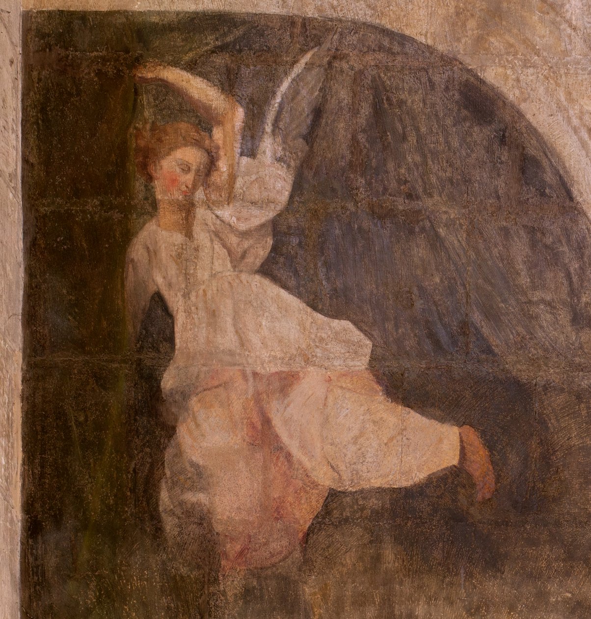 Kostel (kostel sv. Jana Křtitele). Interiér. Kaple Saint-Fursy. Nástěnné malby. Oslava Marie (freska známá jako dobrá smrt). Začátek 17. století. od French School