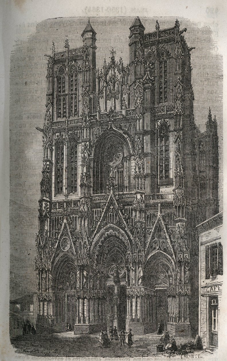 Kostel Saint-Vulfran (Saint Vulfran) bývalá vysoká škola v Abbeville v departementu Somme ve Francii - rytina v „Histoire de France“ od Victora Duruye (1811-1894) - 1882 od French School