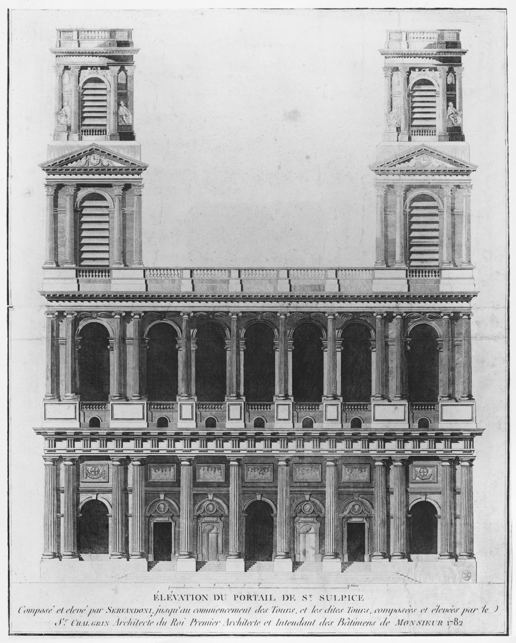 Kostel Saint-Sulpice, průčelí, Paříž, 1782 od French School