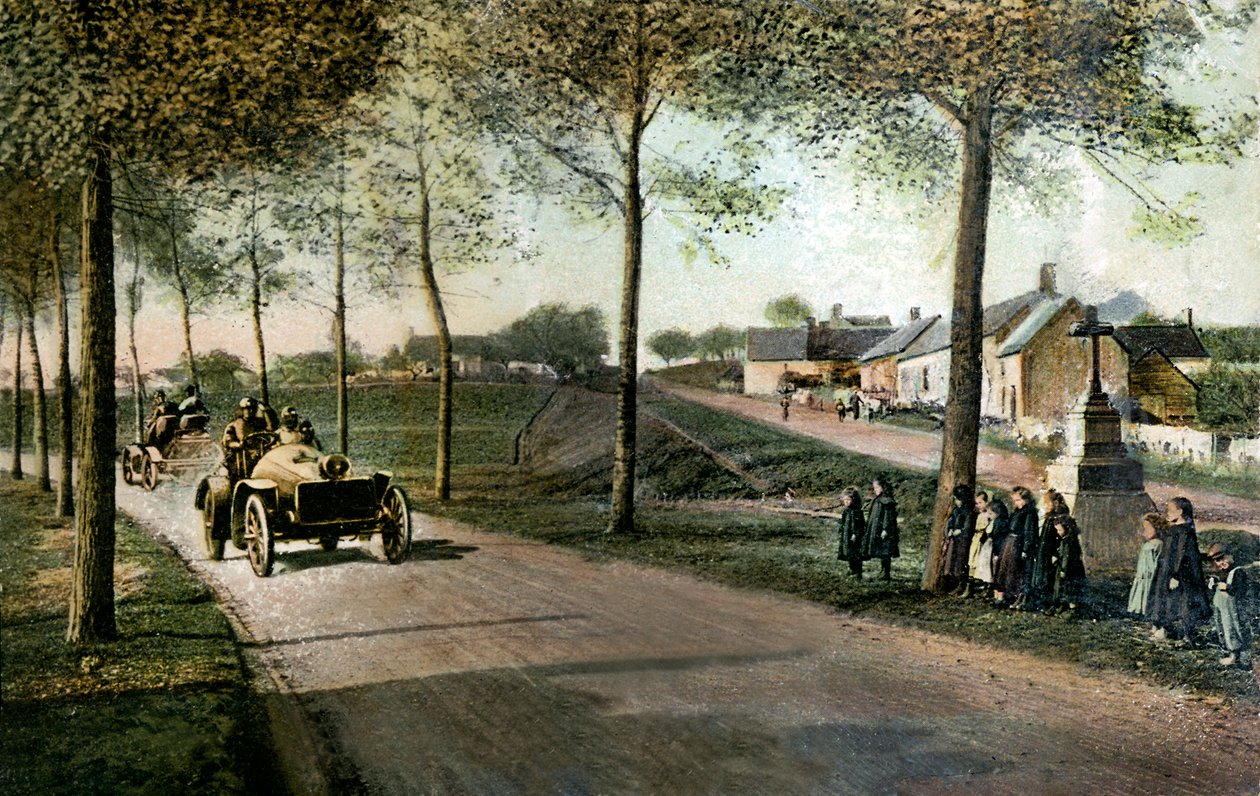 Automobilový okruh Sarthe: zatáčka v Ardenay (pohlednice) od French School