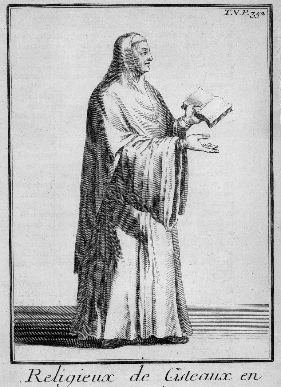 Cisterciácká jeptiška v chórovém hábitu, kolem roku 1700 (rytina) od French School