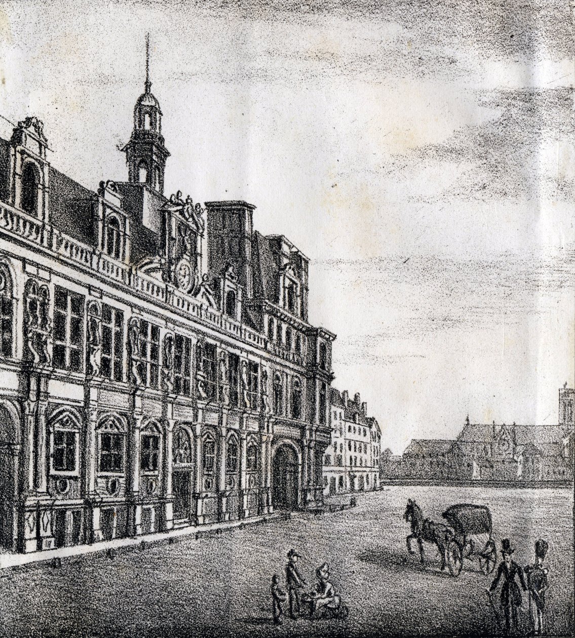 Radnice - "Alphabet Picturesque des Monumens de Paris" c.1840 (rytina) od French School