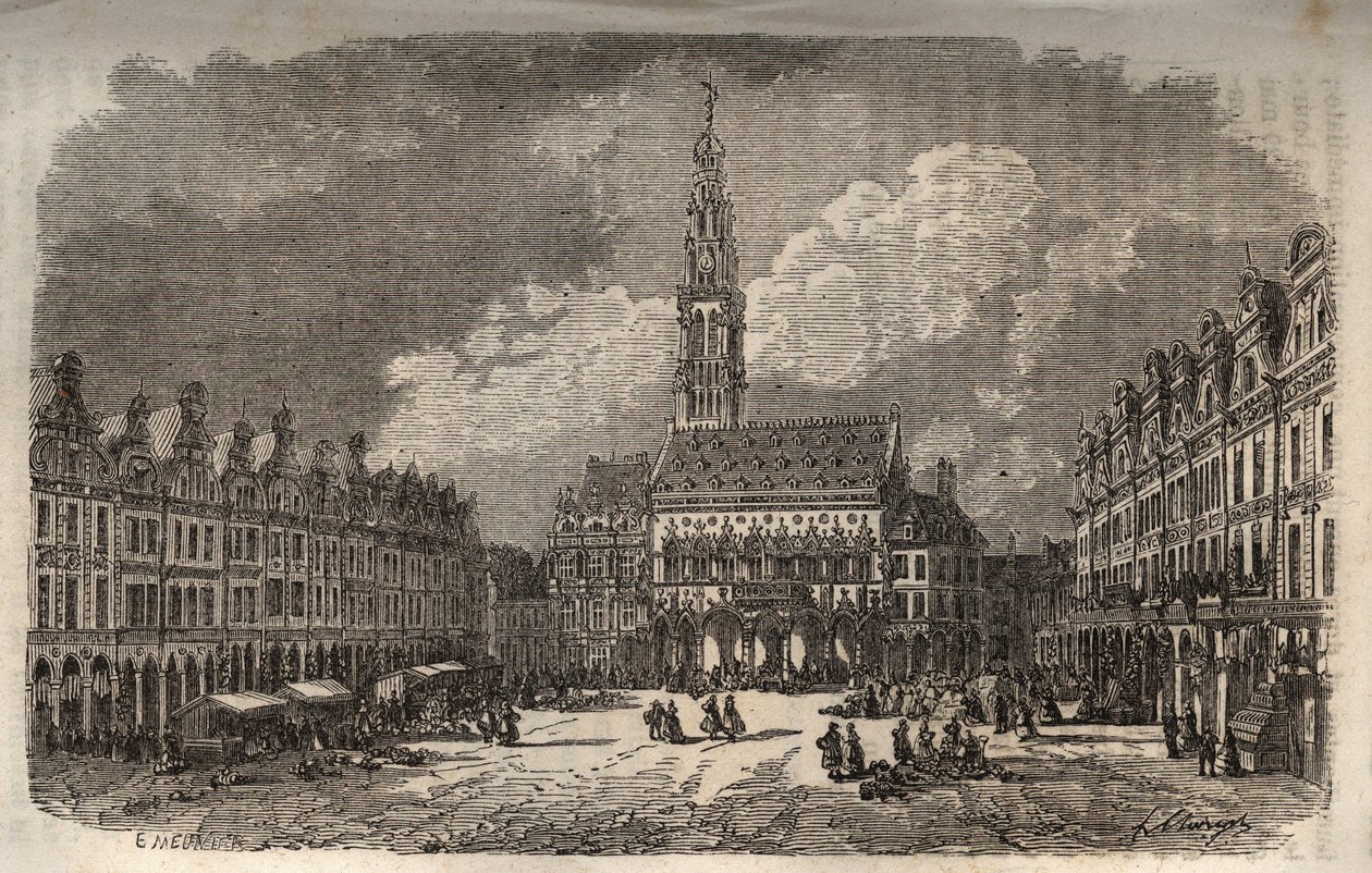 Radnice a zvonice města Arras - rytina v „Histoire de France“ od Victora Duruye (1811-1894) - 1882 od French School