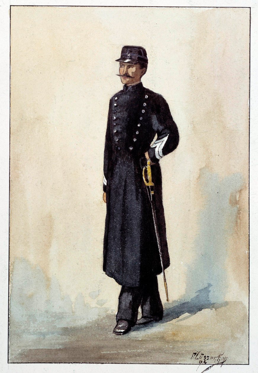 Uniforma městského rotmistra za druhé republiky. Akvarel kolem roku 1870 od French School