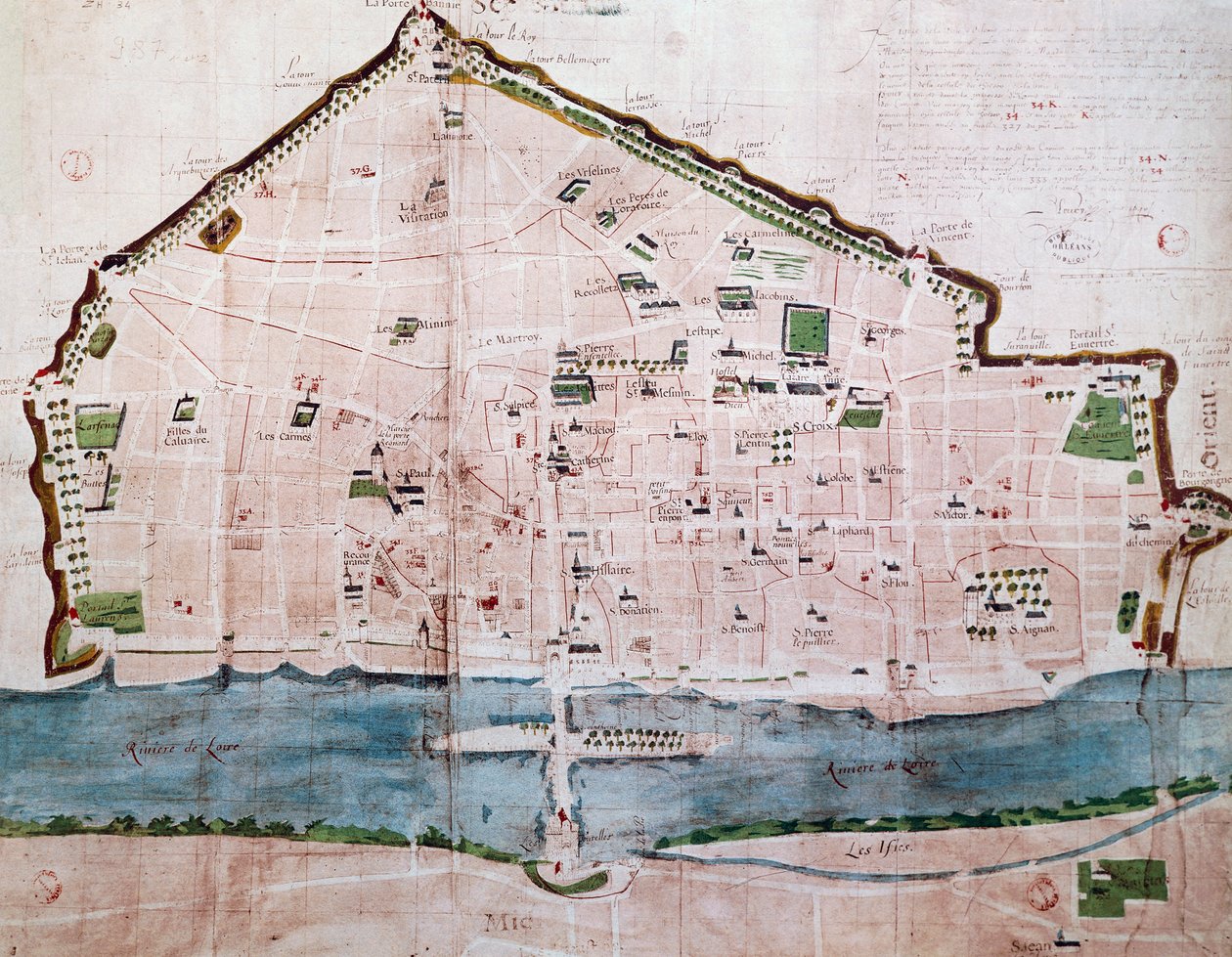 Mapa města Orleans, Francie od French School