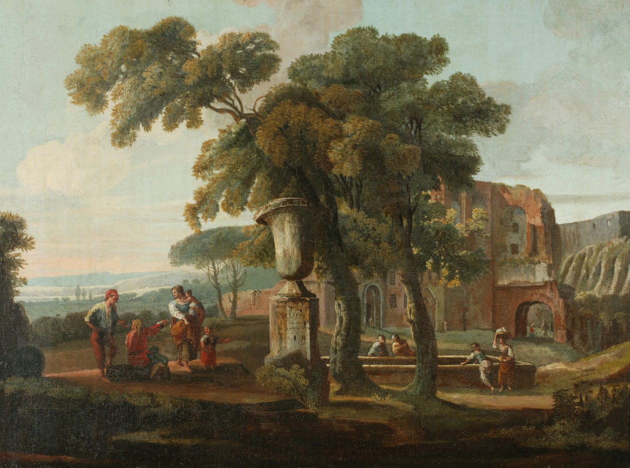 Klasická krajina s urnou, cca 1700 (olej na plátně) od French School