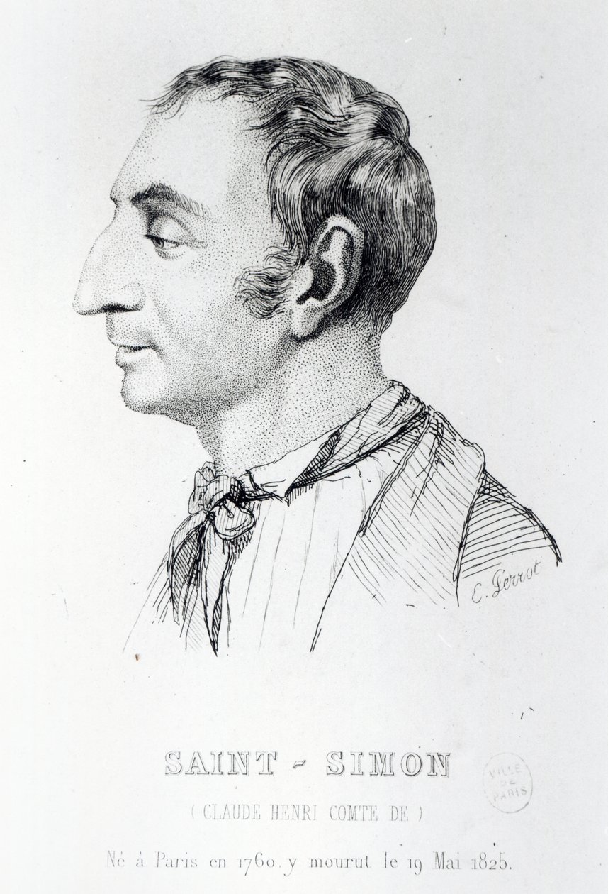 Claude Henri de Rouvroy, hrabě ze Saint-Simon, rytý Perrot (19. století) od French School