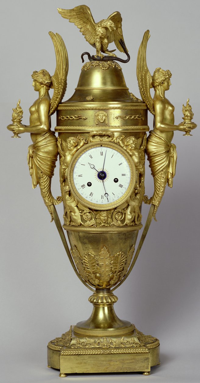Váza s hodinami s orlicí, cca 1800 (pozlacený bronz) od French School