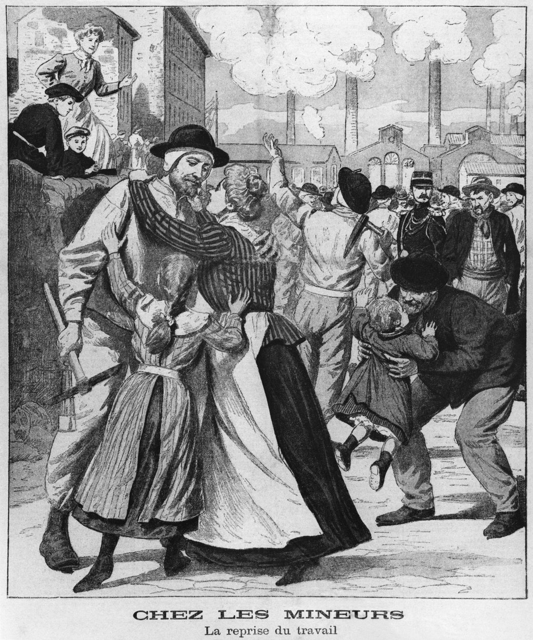 Uhelní horníci se vracejí do práce, ilustrace z Le Petit Journal, začátek 20. století od French School