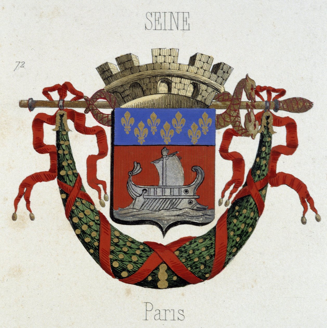 Znak města Paříže - v „“Armorial National de France““, od H. Traversiera, Paříž od French School