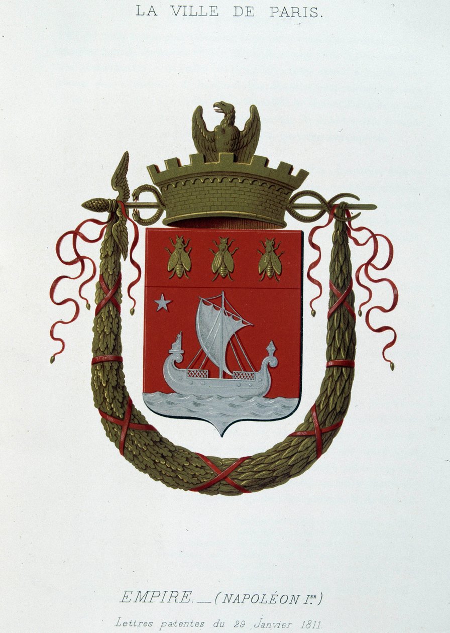 Znak města Paříže: Říše (Napoleon I.) - Patent dopis ze dne 29. ledna 1811 - v „“Armorial National de France””, H. Traversier, Paříž od French School