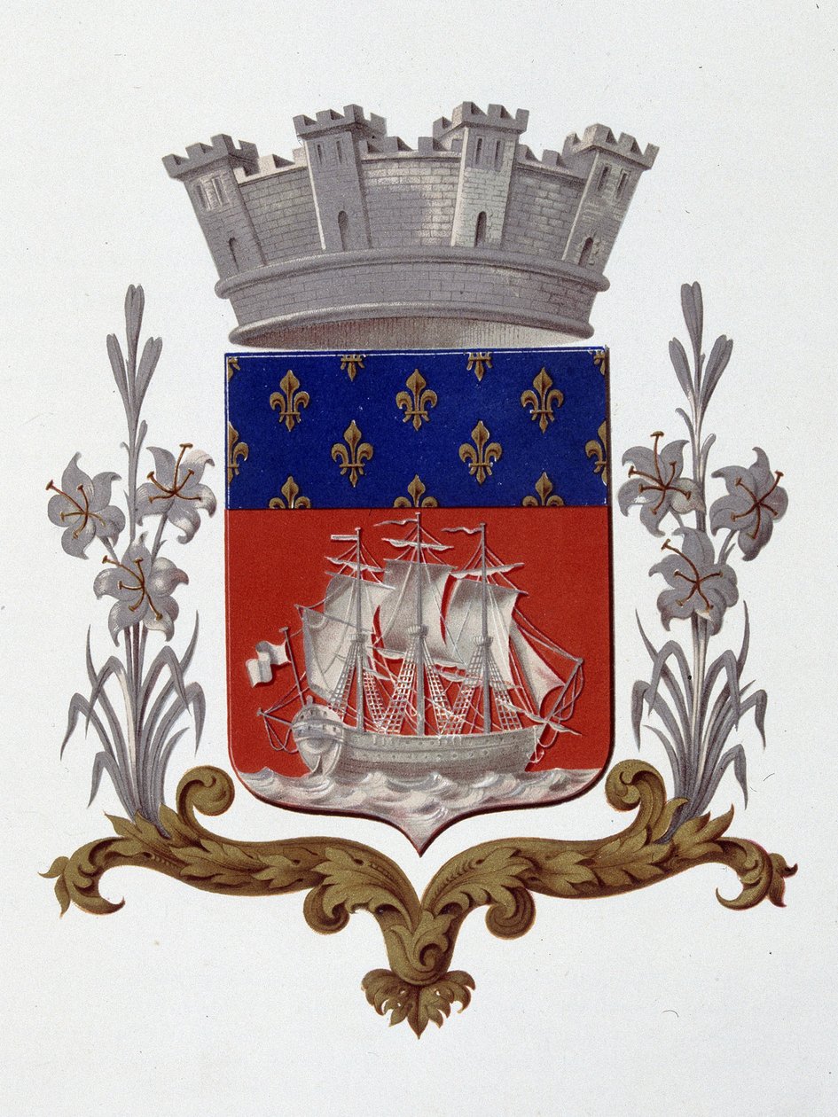 Znak města Paříže: královský král (Louis XVIII. a Karel X.) - Patent dopisy ze dne 20. prosince 1917 - v „“Armorial National de France””, H. Traversier, Paříž od French School