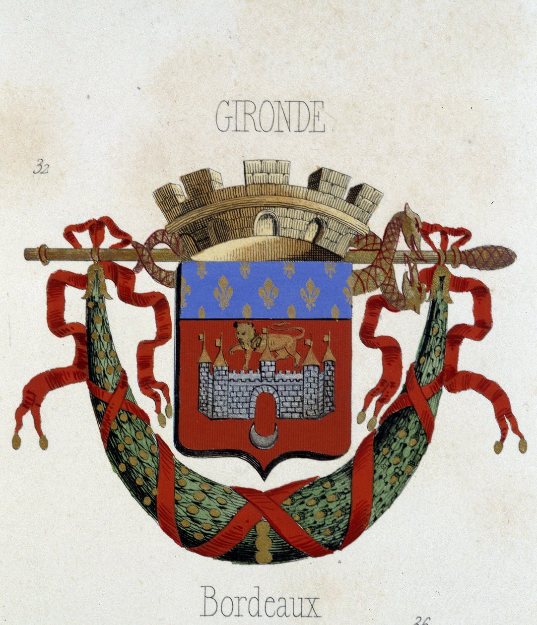 Znak města Bordeaux - v „“Armorial National de France””, od H. Traversiera, Paříž od French School