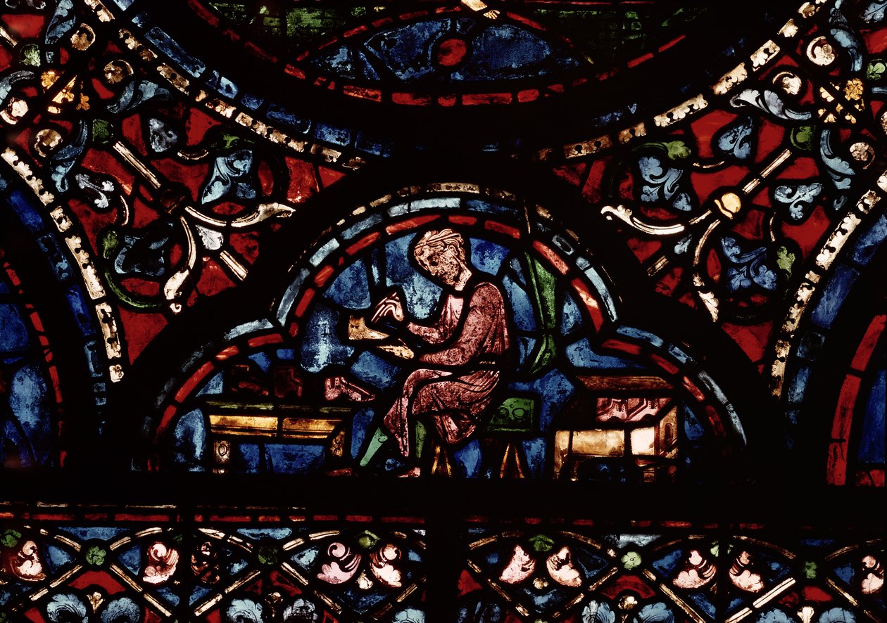 Švec, detail z okna zobrazující Smrt Panny Marie od French School