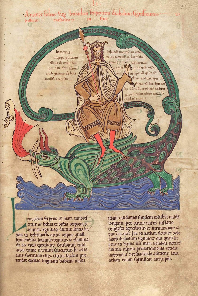 Treska. Guelf. 1 Gud. lat. 42r, Antikrist na koni Leviathan, z Liber Floridus od Lamberta de Saint-Omer c.1120 od French School
