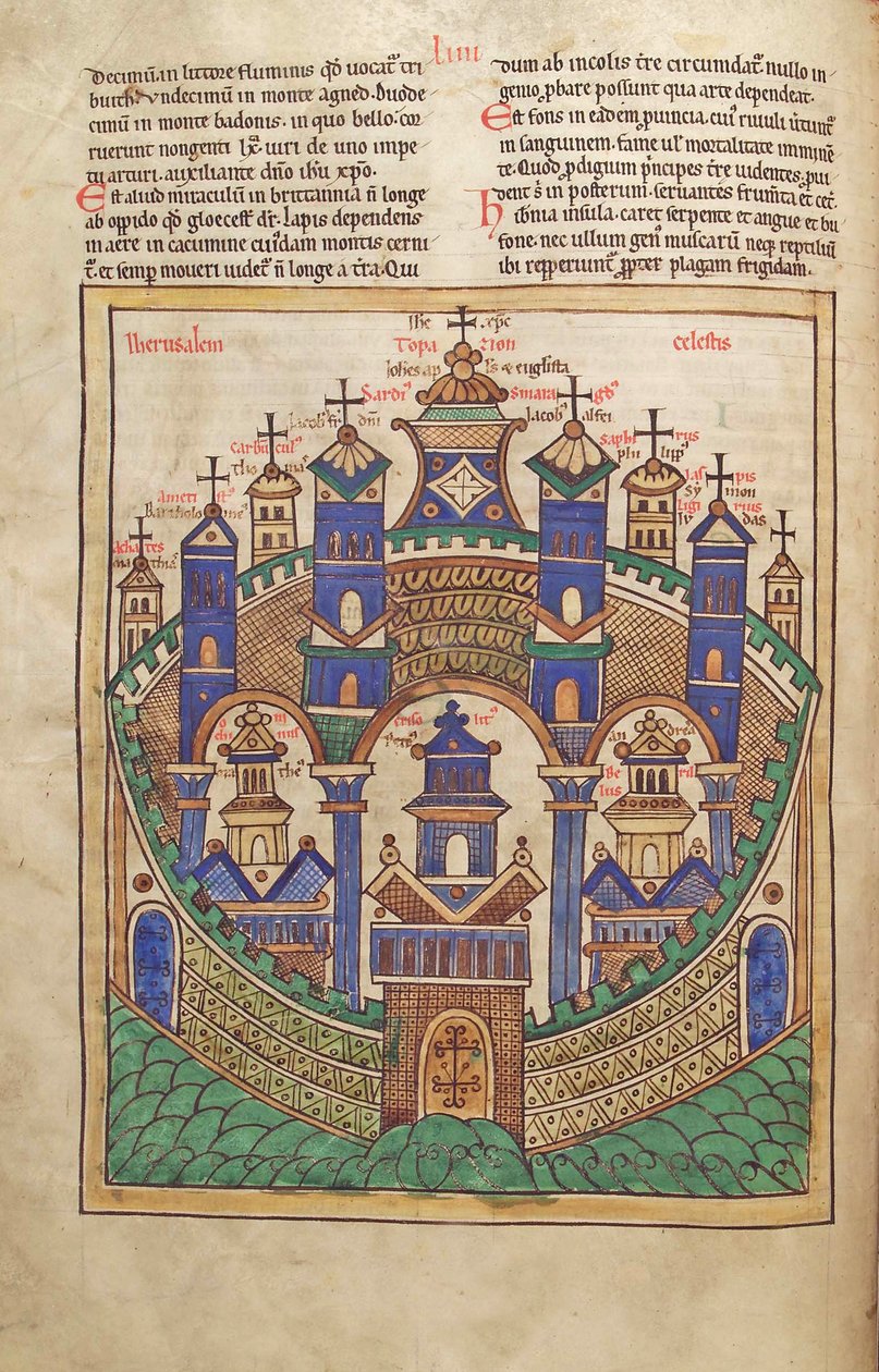 Treska. Guelf. 1 Gud. lat. 43v, Plán nebeského Jeruzaléma, z Liber Floridus od Lamberta de Saint-Omer c.1120 od French School