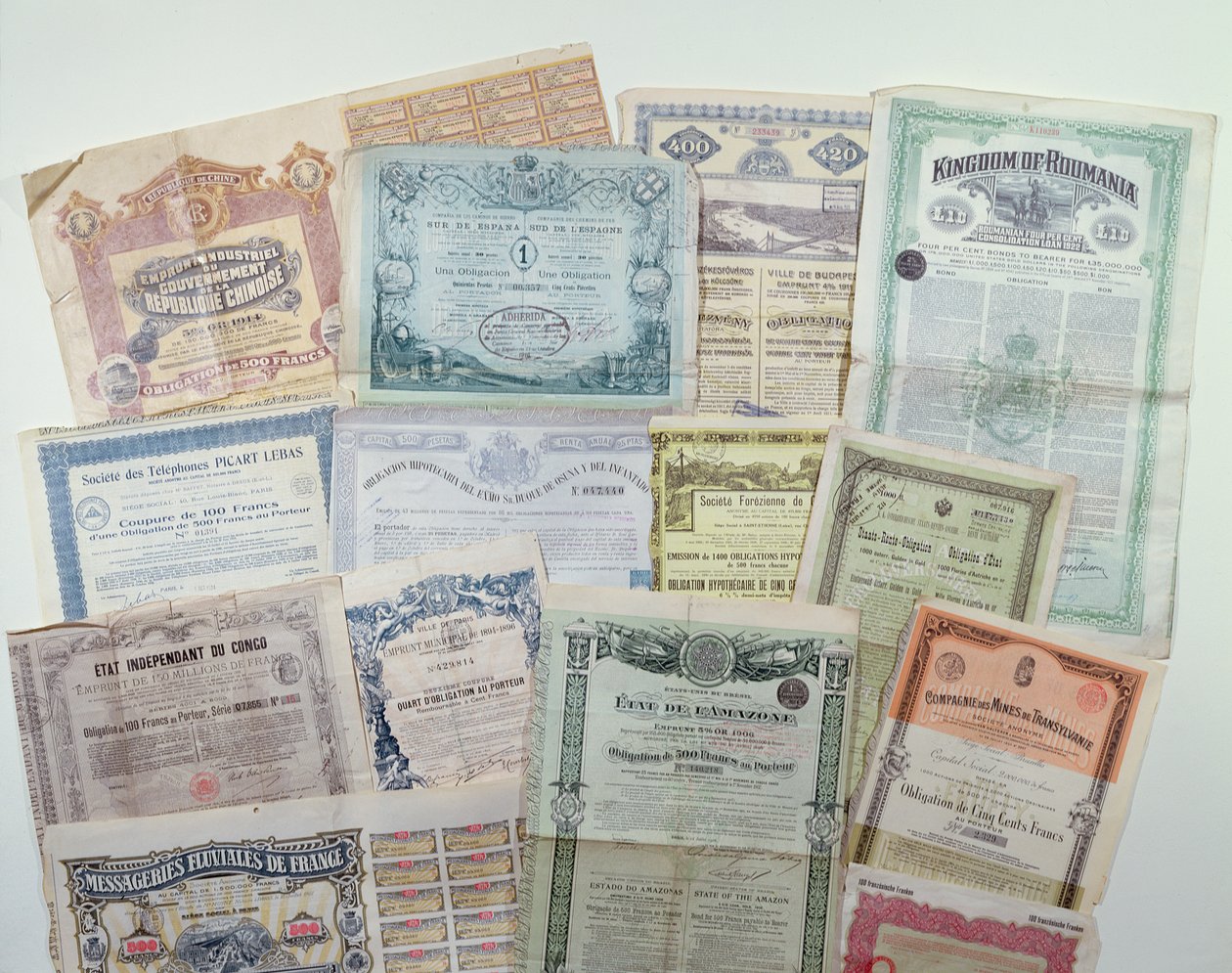 Sbírka dluhopisových certifikátů, počátek 20. století od French School