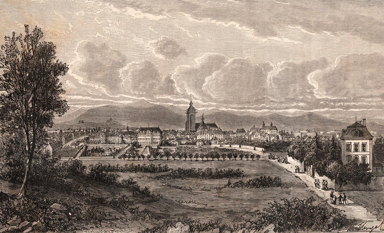 Colmar - Haut-Rhin, v Alsasku - rytina v „La France illustrée: geografie, historie, statistická správa“ od V.A. Malt-Brown. 1884 od French School