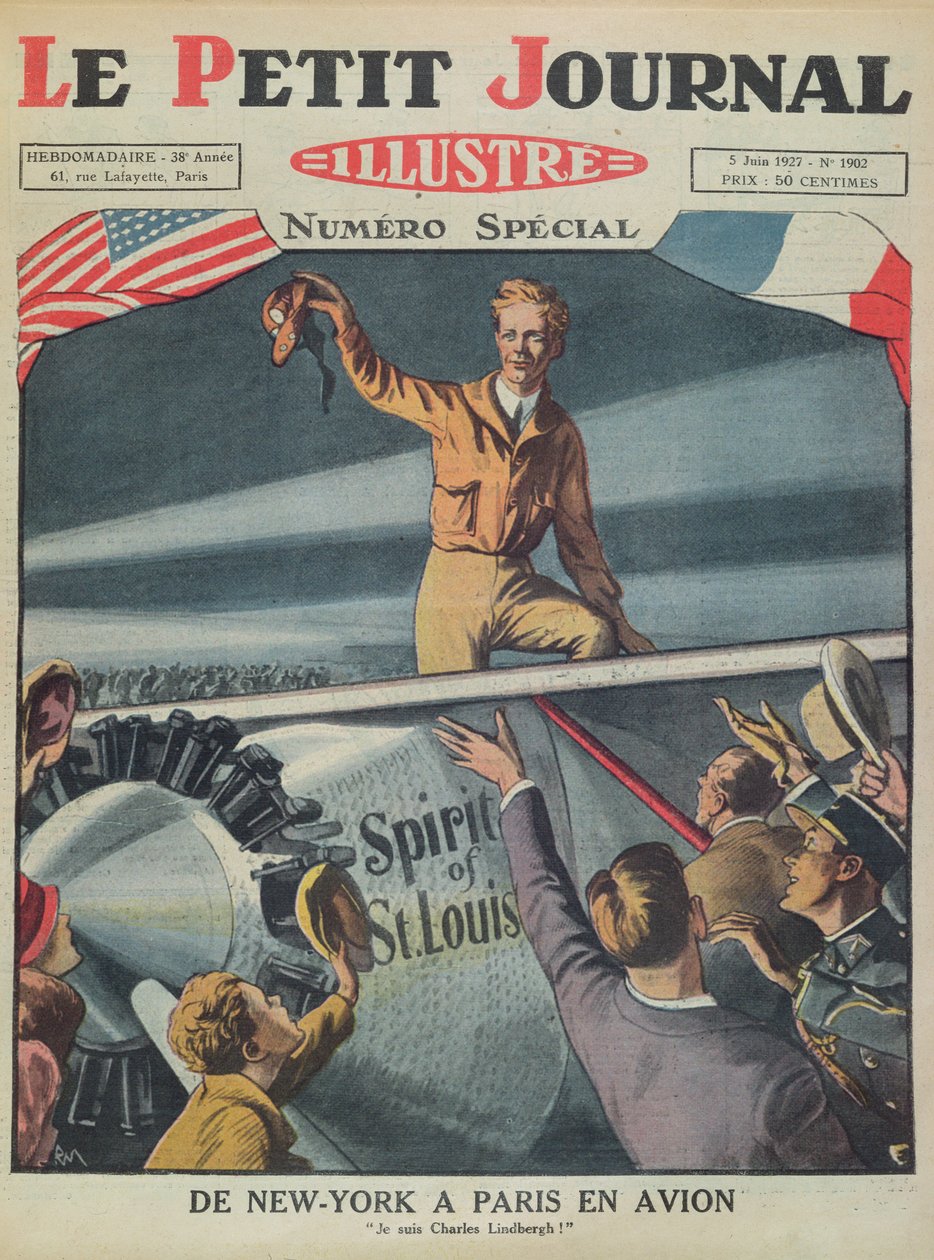 Plukovník Charles Lindbergh (1902-1974) při příletu na letiště Le Bourget po prvním transatlantickém letu z New Yorku do Paříže 21. května 1927, obálka Le Petit Journal, 5. června 1927 (kol.) od French School