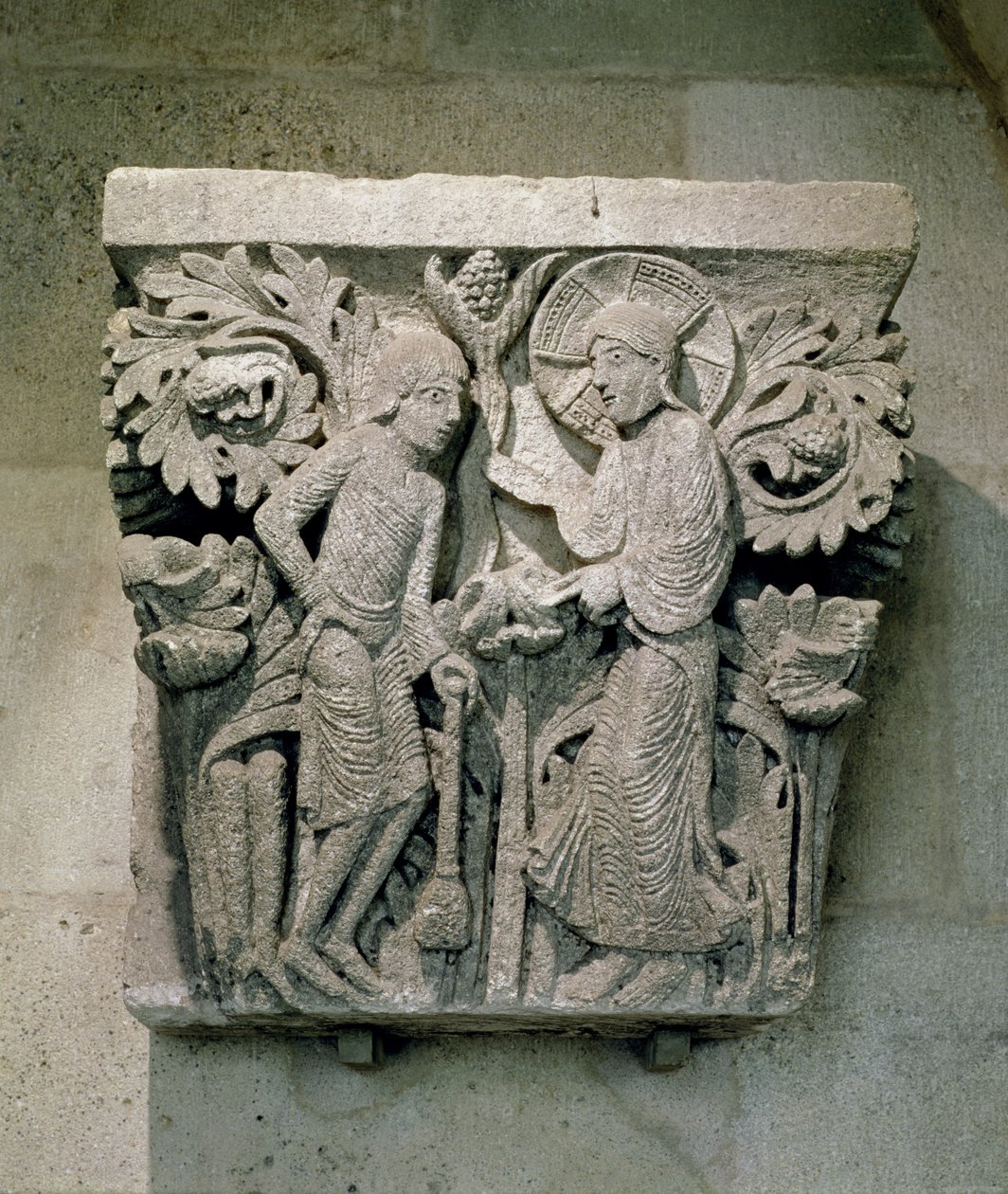Hlava sloupu zobrazující Krista a Jakuba Menšího, kolem 1125-30 (vápenec) od French School
