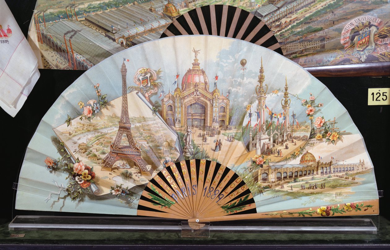 Pamětní fanoušek výstavy Universelle z roku 1889 v Paříži od French School