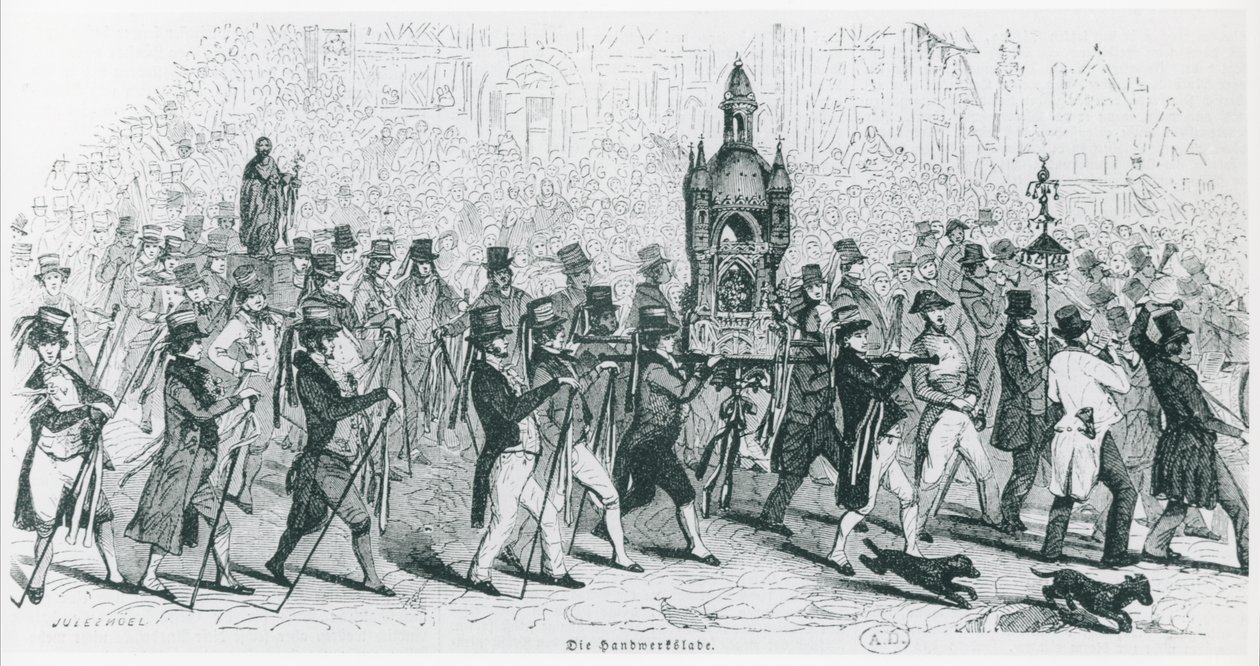 Společníci Tour de France slaví, c. 1845 (rytina) (čb foto) od French School