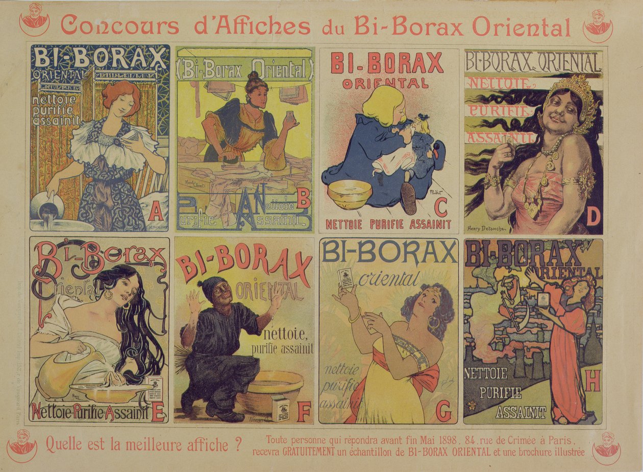 Soutěž o nejlepší plakát inzerující francouzský čisticí prostředek Bi-Borax Oriental, 1898 od French School