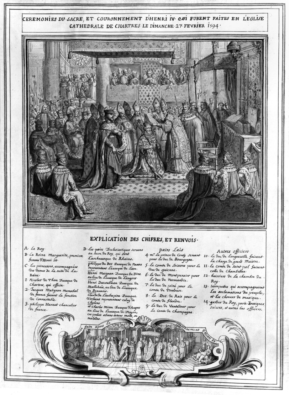 Vysvěcení a korunovace Jindřicha IV. (1553-1610) v katedrále v Chartres 27. ledna 1594, konec 16. století od French School