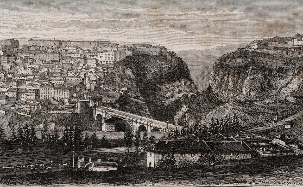 Constantine (Alžírsko) - rytina v „“ La France illustree: geografie, historie, statistická správa““ od V.A. Sladově hnědá. 1884 od French School
