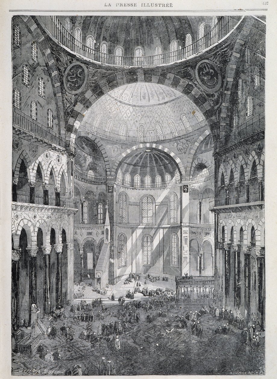 Konstantinopol: mešita Hagia Sophia – v „“La Presse Illustrée“, prosinec 1869 od French School
