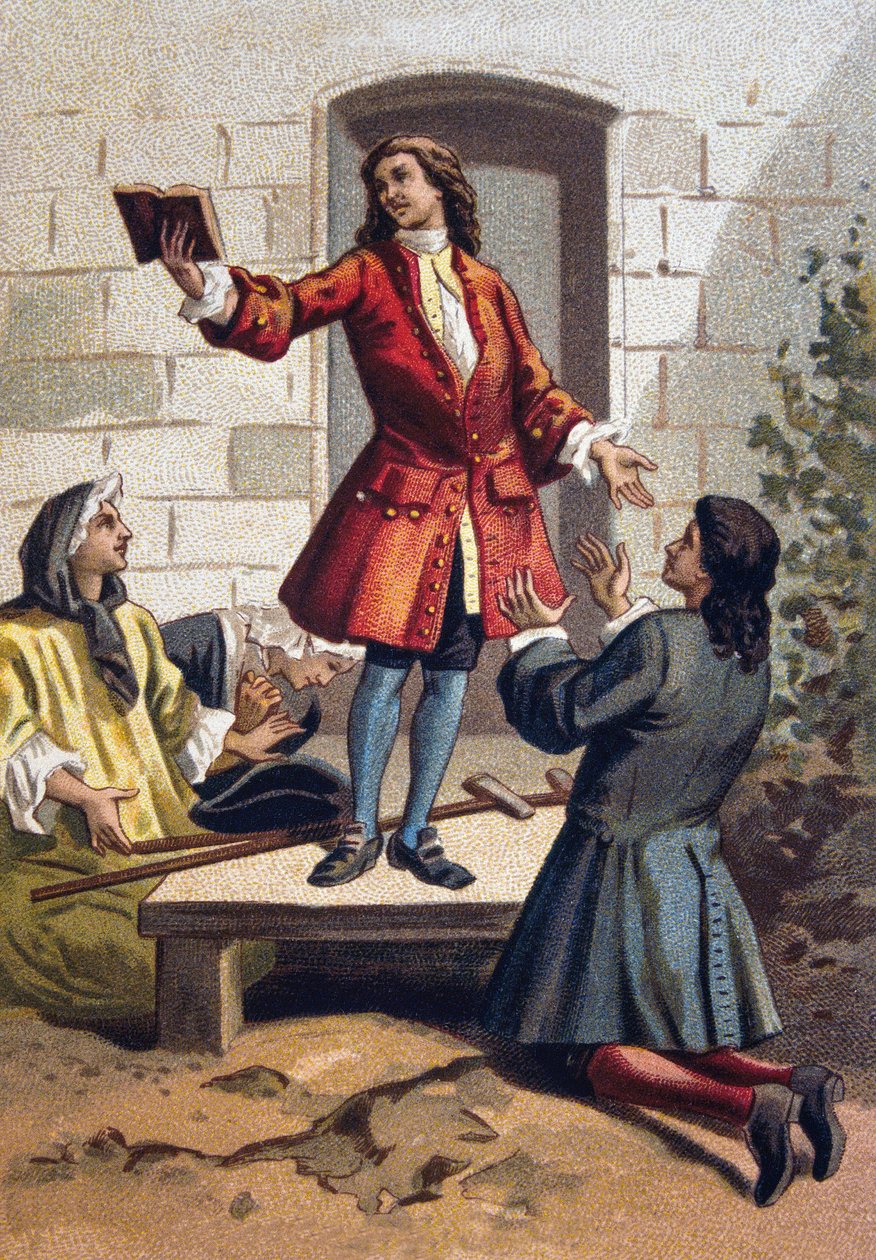 Křečovité praktiky (Convulsionnaires of Saint-Medard) - Jansenismus: křečoví (jansenističtí fanatici) hřbitova Saint Medard (Saint-Medard) za Ludvíka XV. chromolitografie kolem roku 1890. od French School