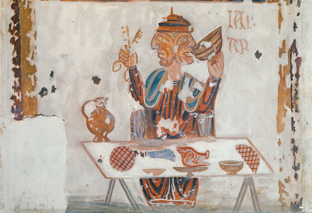 Kopie středověkého originálu zobrazujícího leden, z Okupací měsíců, z Chapelle de Pritz, Laval od French School