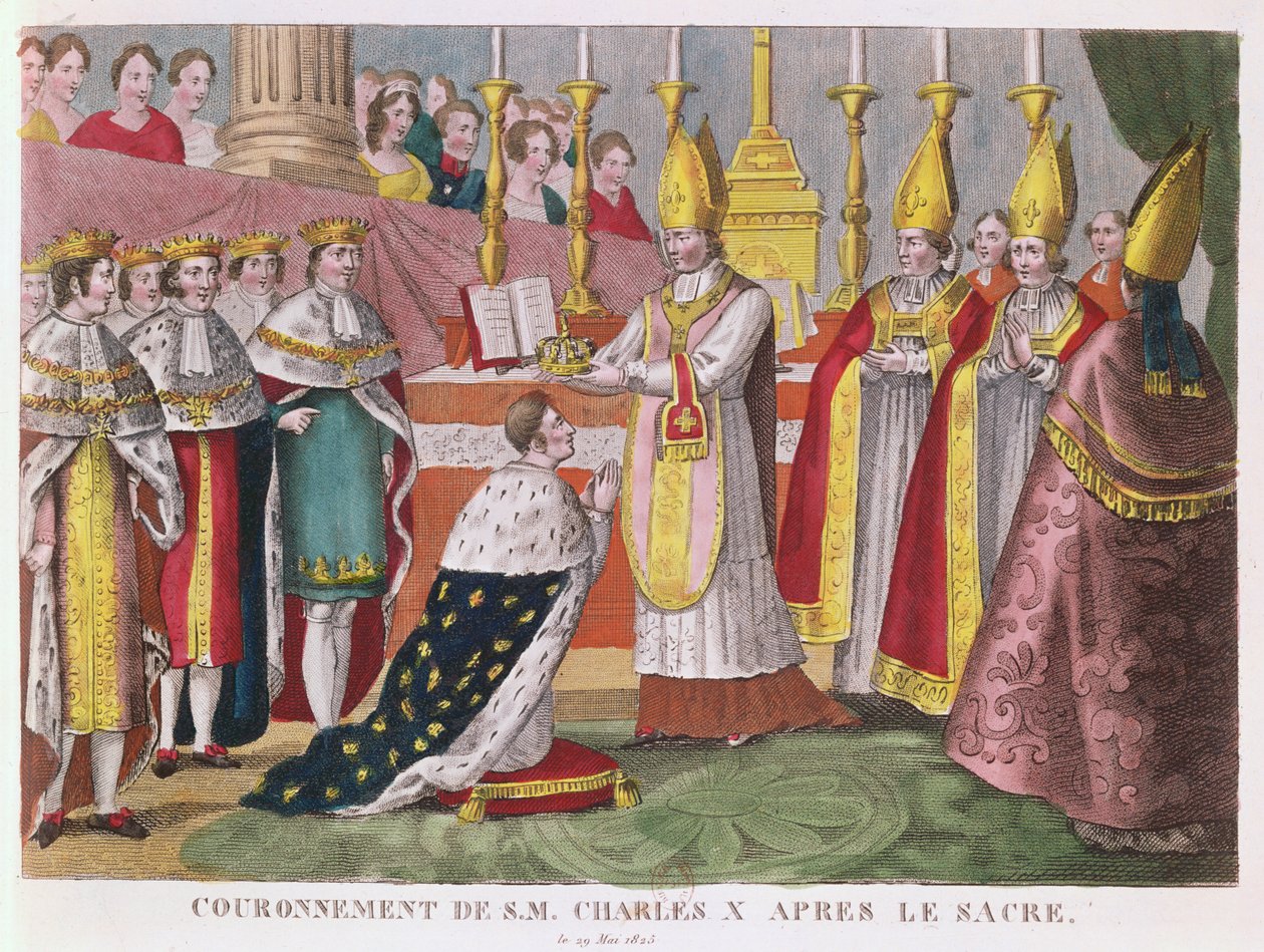 Korunovace Karla X. (1757-1836) v Remeši, 29. května 1825 (barevná rytina) od French School